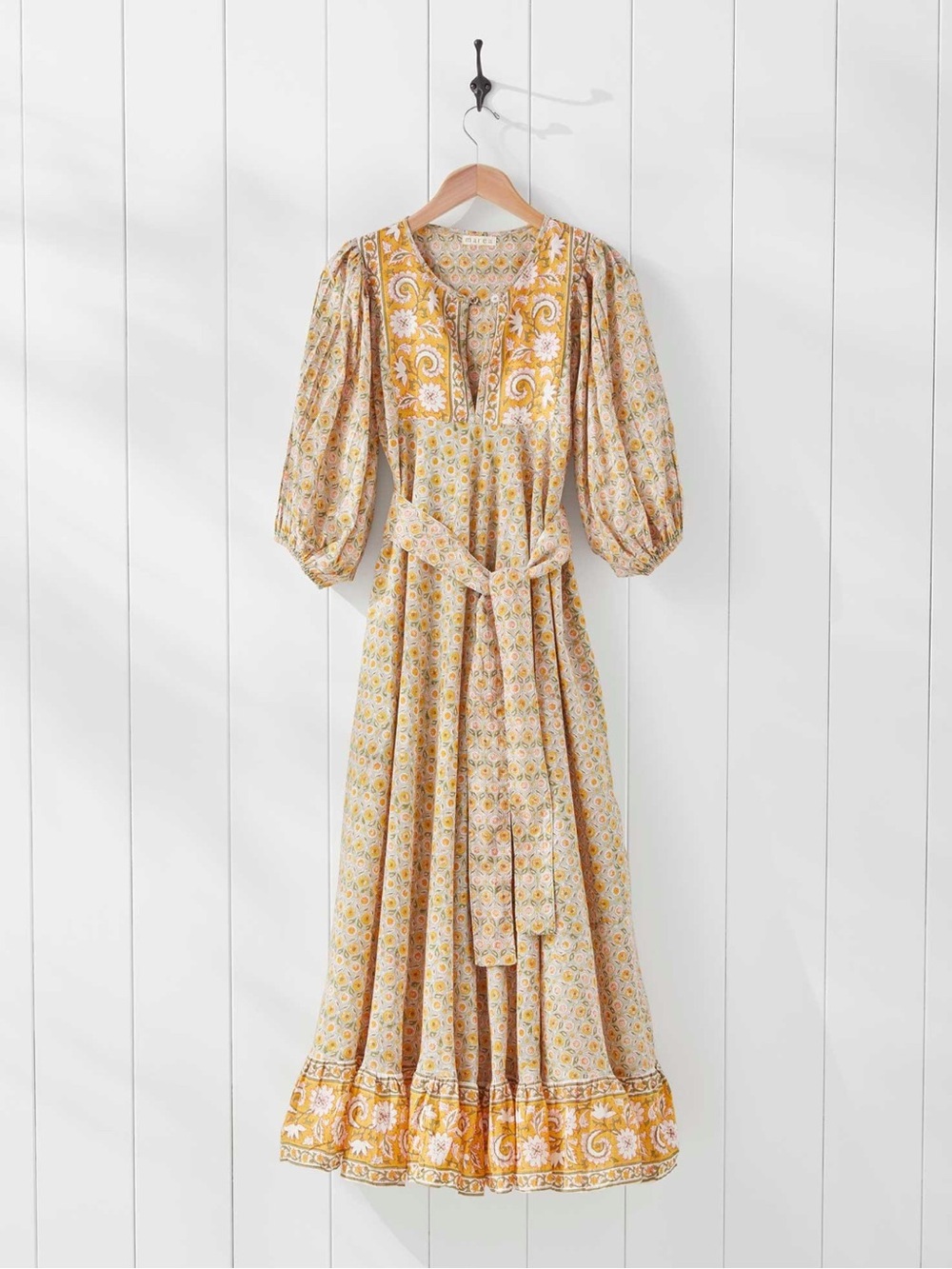 Marea Yellow Floral Block Print Maxi Dress